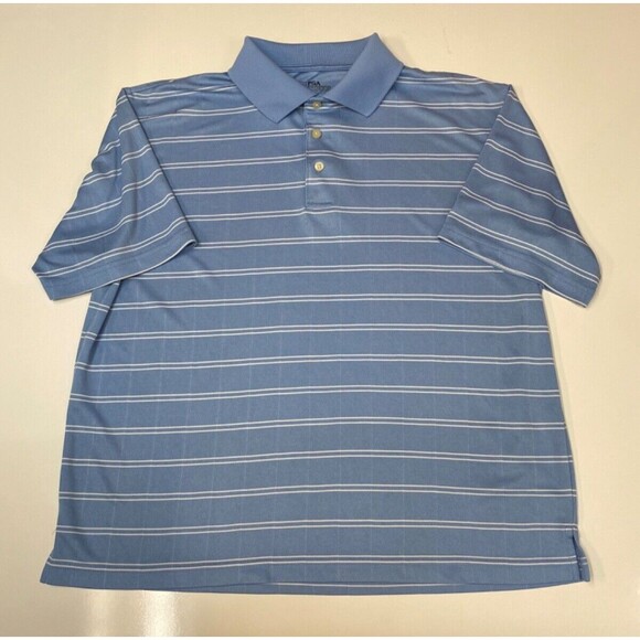 PGA Tour Polo Gold Blue Striped Short Sleeve Shirt size Large - Picture 1 of 10